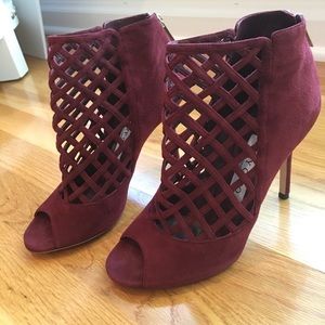 Jimmy Choo Maroon Drift Woven Cage Bootie - 37.5